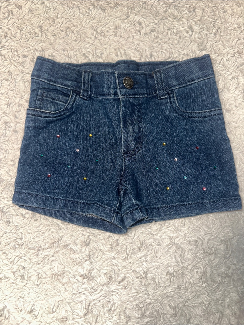 Girls' Dark Blue Denim Shorts with Multicolor Studs